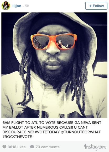 Lil Jon flew across the country to vote when he didn't receive his absentee ballot