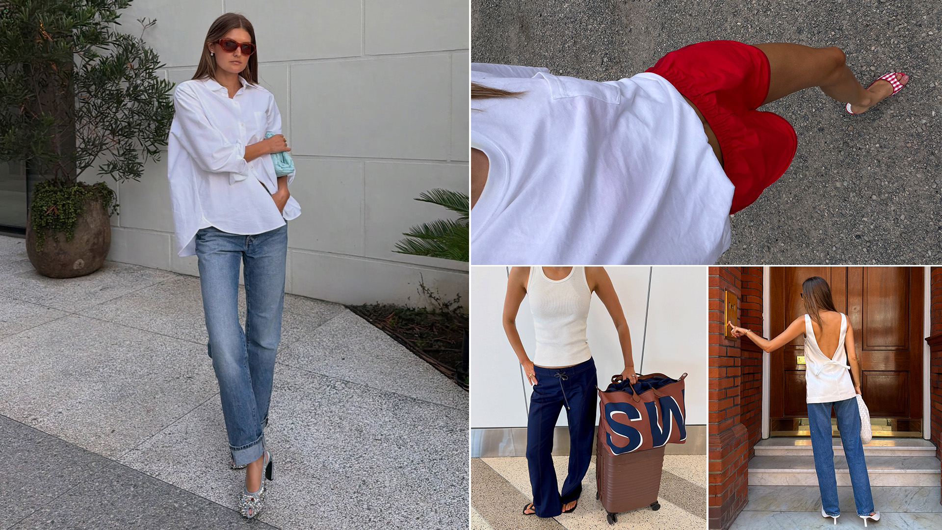Sara Walker in various outfits.