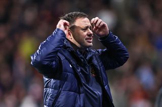 Michael Beale the head coach / manager of Sunderland reacts during the Sky Bet Championship match between Huddersfield Town and Sunderland at John Smith's Stadium on February 14, 2024 in Huddersfield, United Kingdom