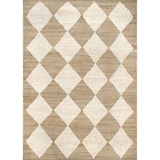 Rugs Usa X Arvin Olano Louie Diamond Checkerboard Jute Area Rug, Natural, 3' X 5'