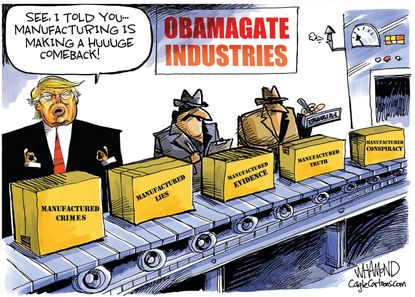 Political Cartoon U.S. Trump obamagate manufacturing lies