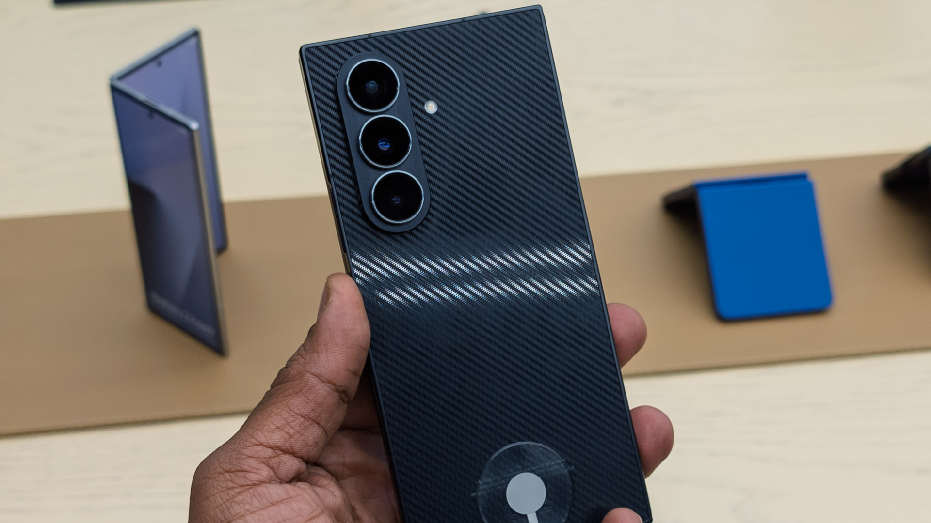 Samsung Galaxy Z TriFold on display at a Samsung store in Dubai Hills Mall, Dubai, UAE.