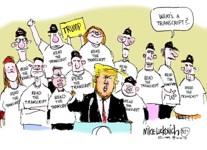 Political Cartoon U.S. Trump supporters Ukraine transcript