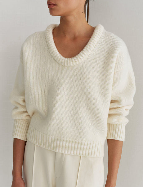 Ivory Cropped Cocoon Wool Sweater-Preorder