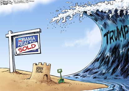 Political cartoon U.S. Trump Iran nuclear deal Obama