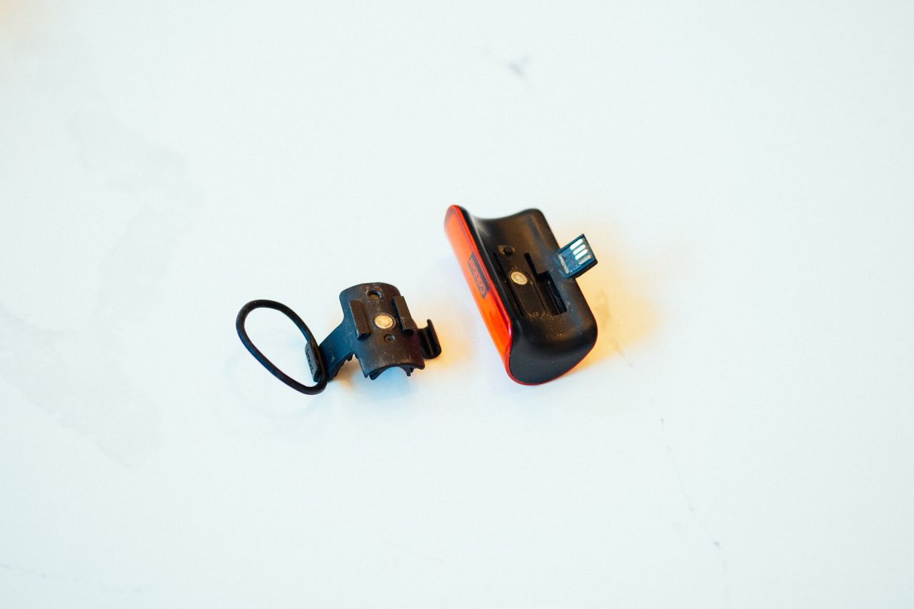 A close up of a bike light