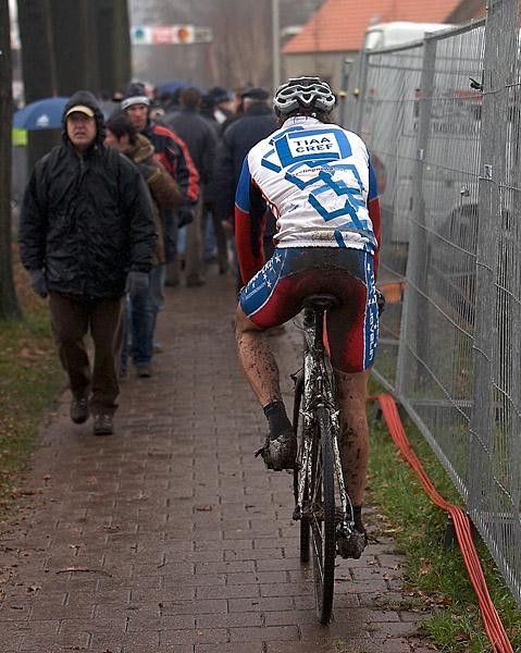 Danny Summerhill makes his way back to the American Compound after sprinting to 5th place at Azencross in Loenhout, Belgium.
