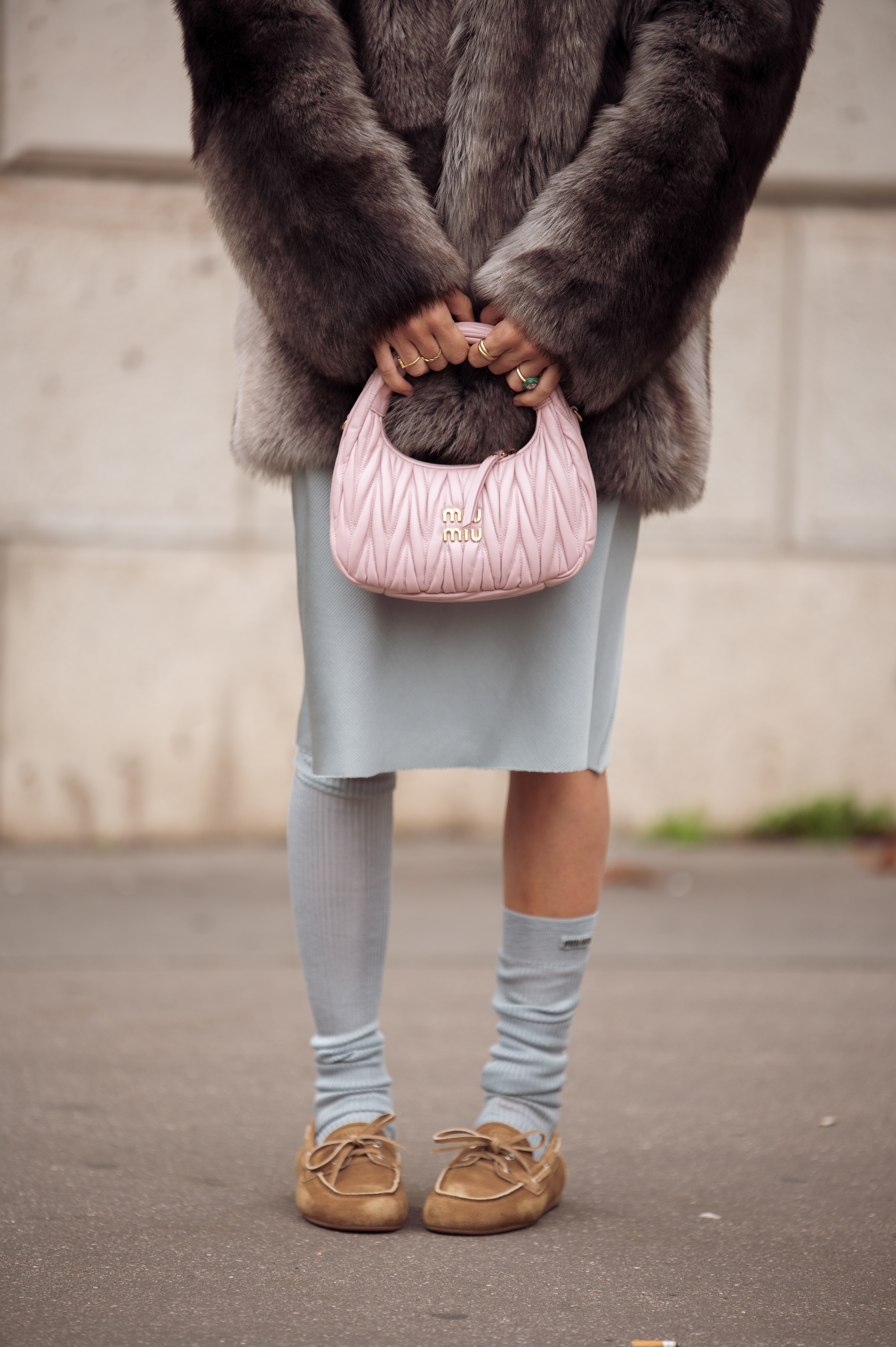 street style of a miu miu pink bag