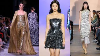 New York Fashion Week runway pictures models wearing metallics