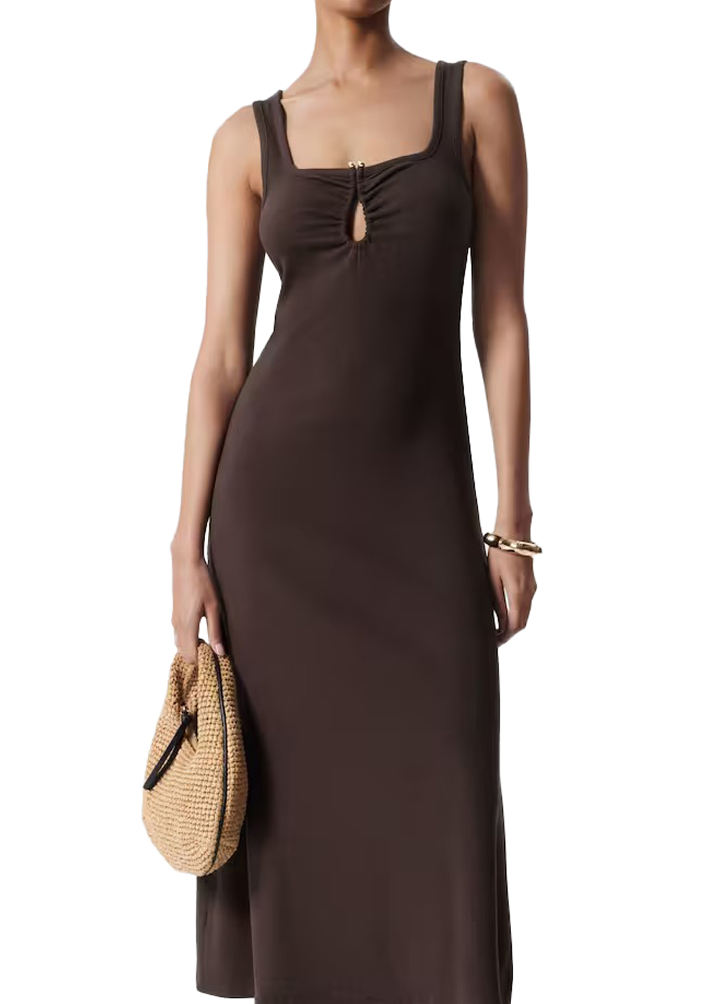 & Other Stories, Keyhole Stretch Cotton Midi Dress