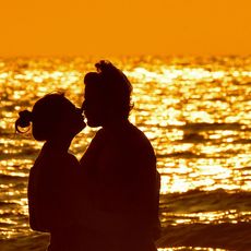 People in nature, Backlighting, Photograph, Silhouette, Romance, Heat, Love, Sky, Yellow, Happy, 