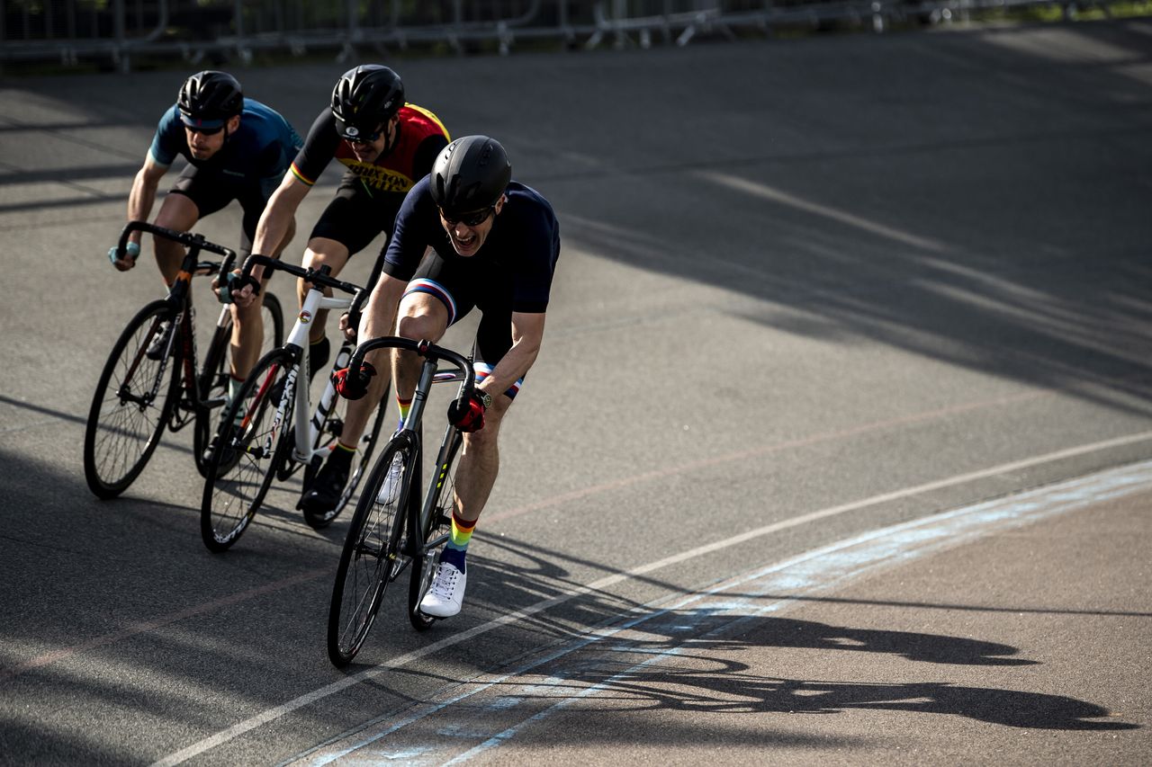 Three track riders a Herne Hill Velodrome