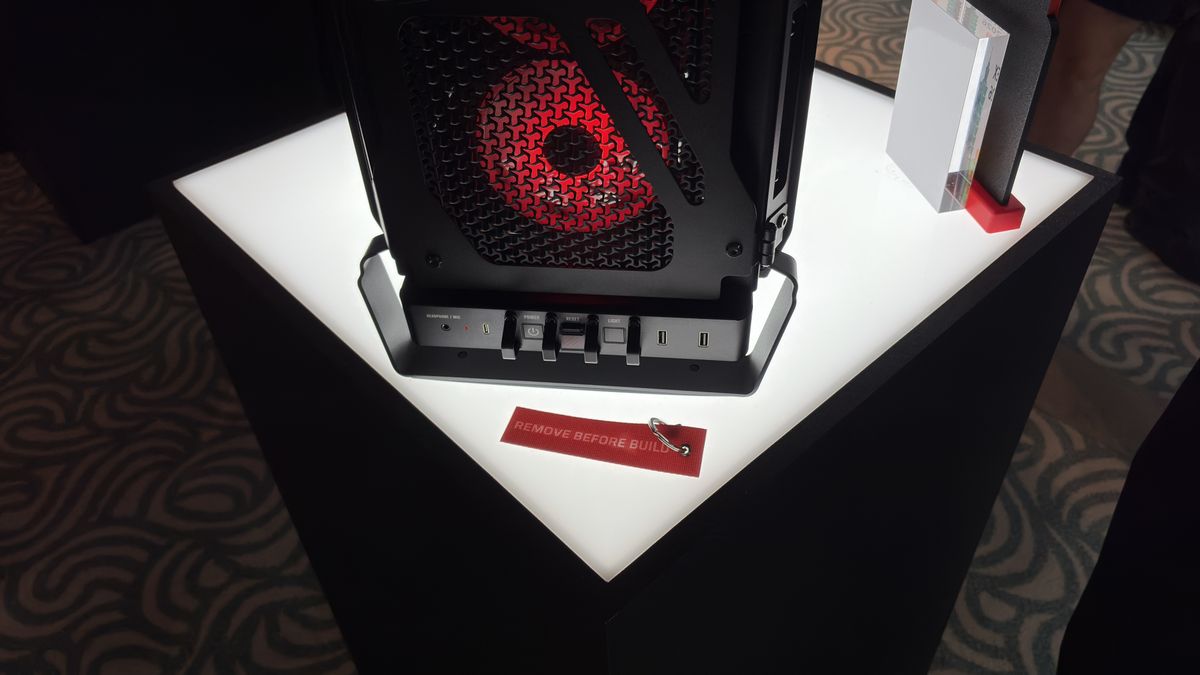 Corsair's new Warthog case with a light over the rear IO panel, at computex 2026.