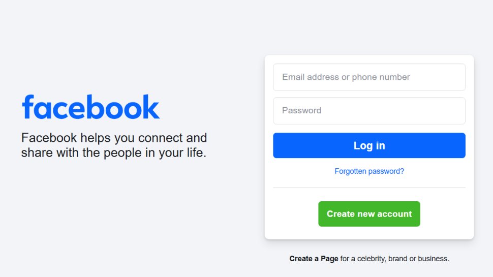 Website screenshot of Facebook (August, 2025)