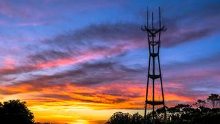 TV transmitter at sunset