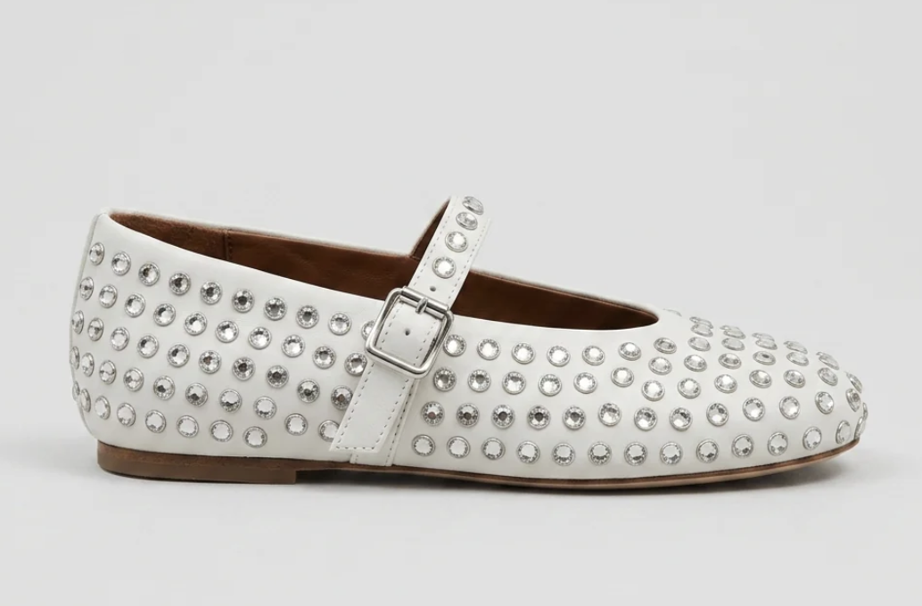 Harrow Ellis, Mary Jane Studded Crystal Embellished Ballet Flats