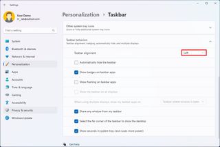 Taskbar alignment