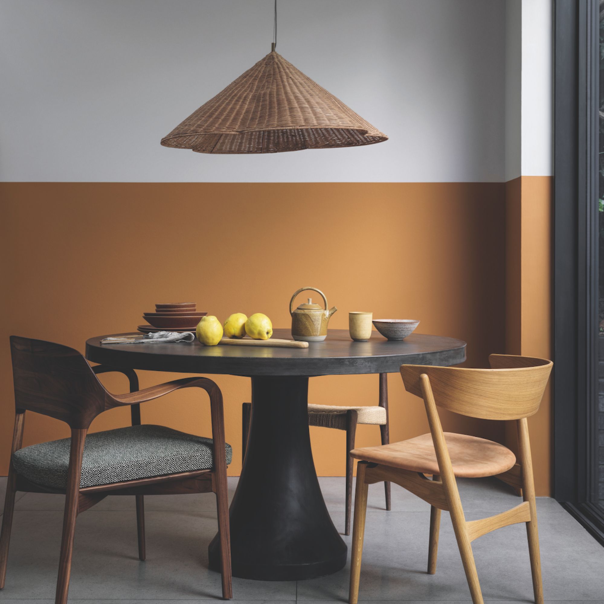 A two-tone wall with mocha brown and grey