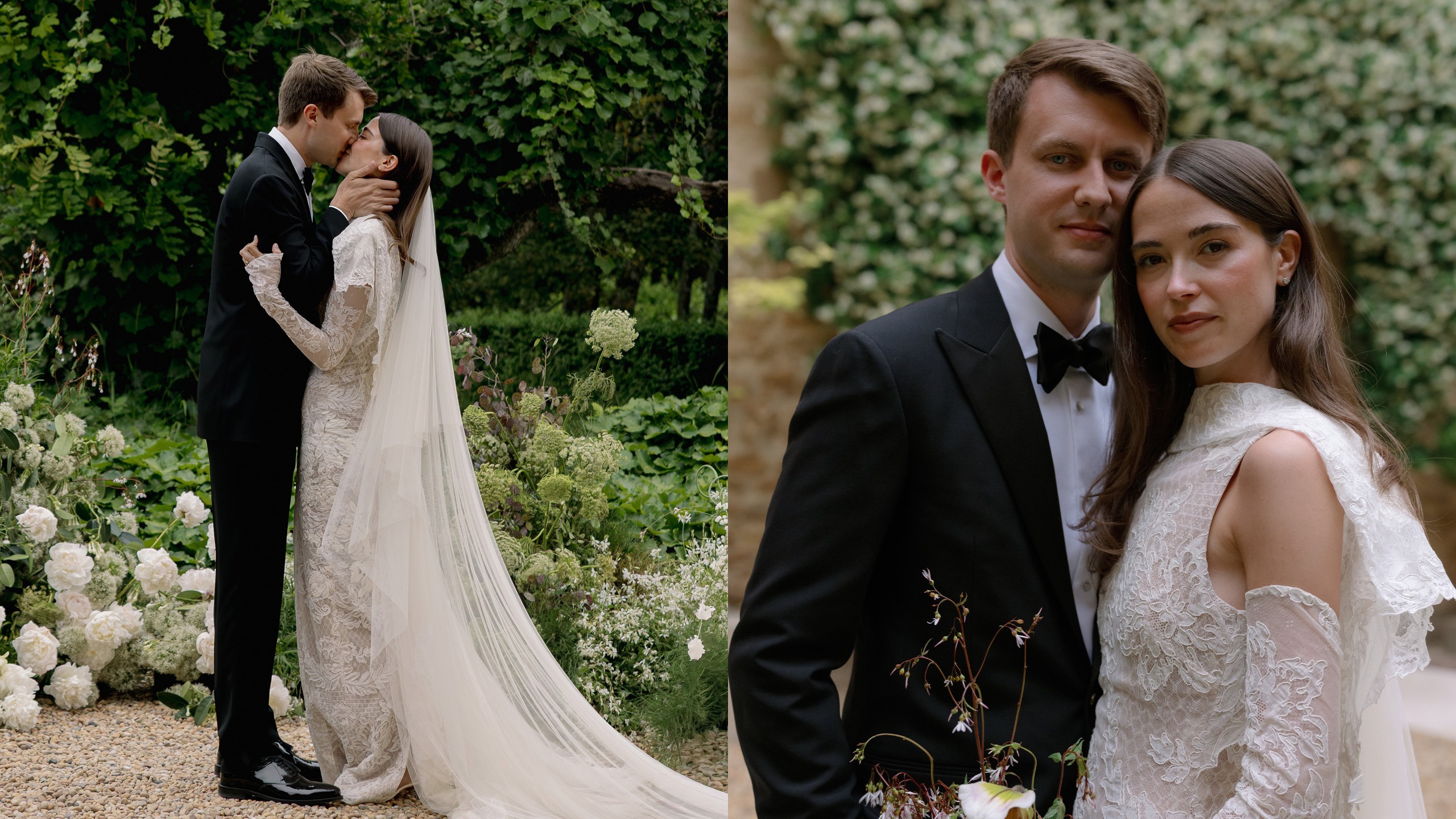 two images of abbie and max at their wedding.