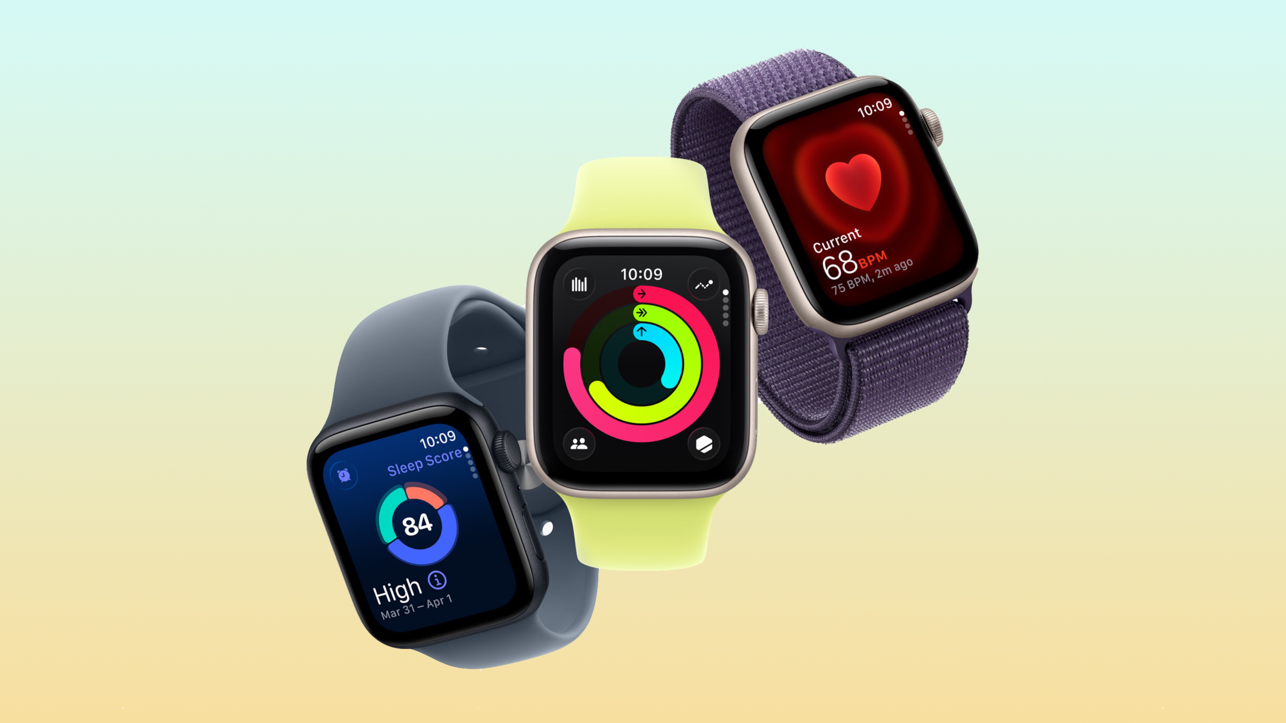The Apple Watch SE 3 promo against a gradient background.