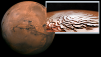 (Left) Mars in its full glory (Right) the polar ice of the Red Planet