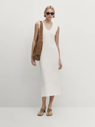 Massimo Dutti, Ribbed Midi Dress With Neckline