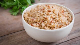 Bowl of cooked brown rice