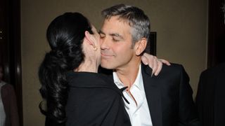 George Clooney greets Julianne Margolis (ER Days revisited) at the after party of the private screening of "Leatherheads" held in the Museum Of Modern Art with a dinner party following at the "21 Club"
