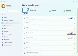 Mobile hotspot enable from Settings