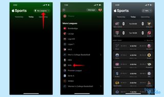 switching leagues and views in sports app