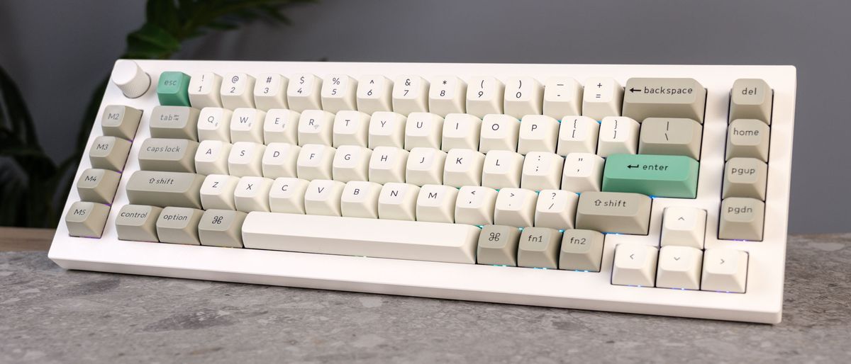 A shell white Keychron Q65 Max wireless mechanical keyboard