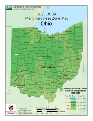 USDA Plant Hardiness Zone Map for Ohio