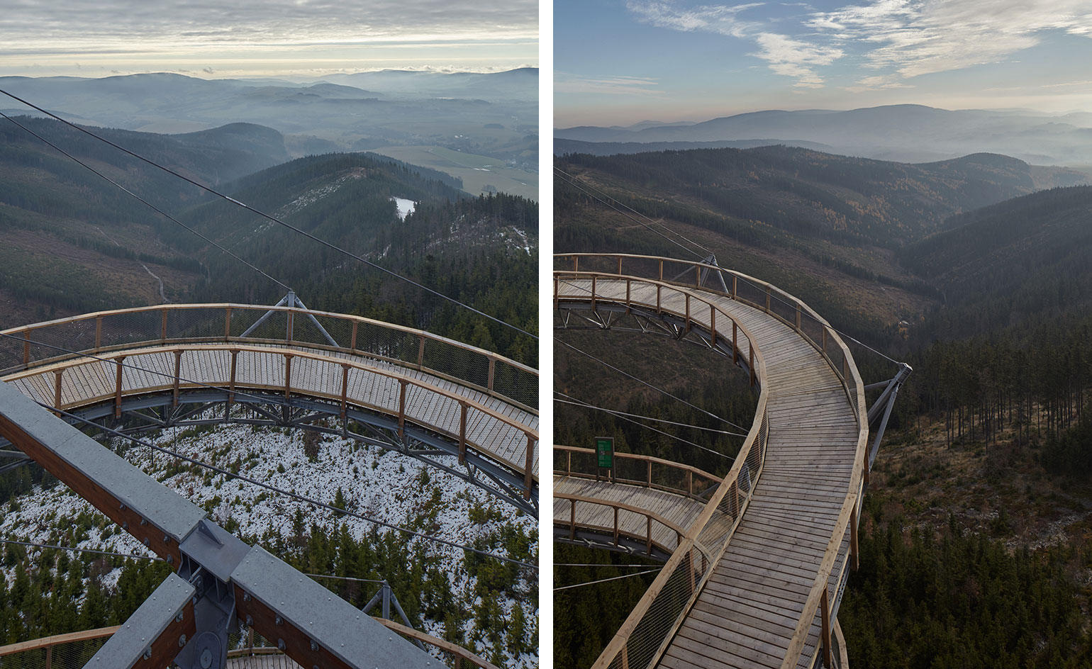 Reminiscent of an old-fashioned rollercoaster, the natural tone of the wood sits well within the greens and browns of the surrounding forest