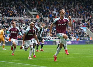 West Ham’s Tomas Soucek (right) celebrates scoring in the 4-2 win at St James' Park in August