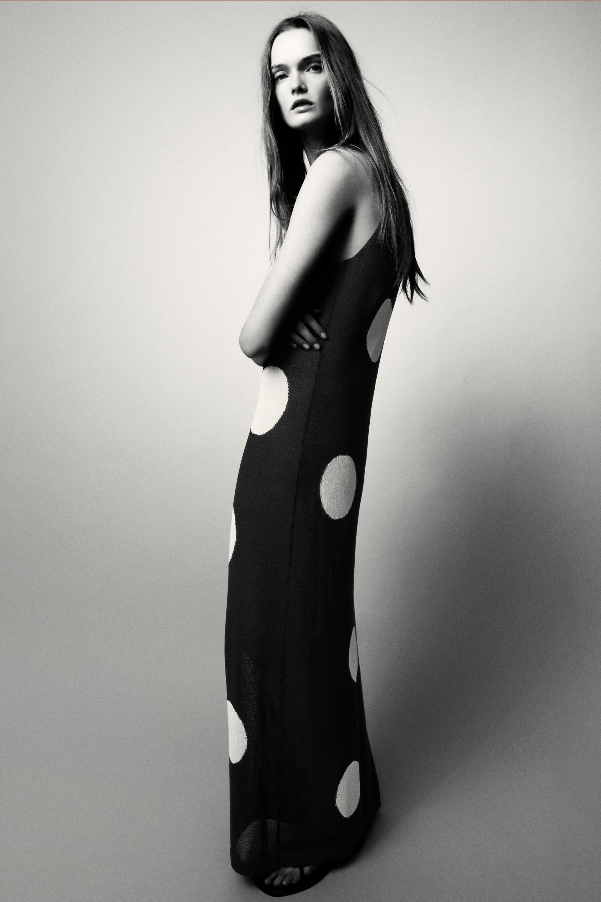 Long Polka Dot Knit Dress