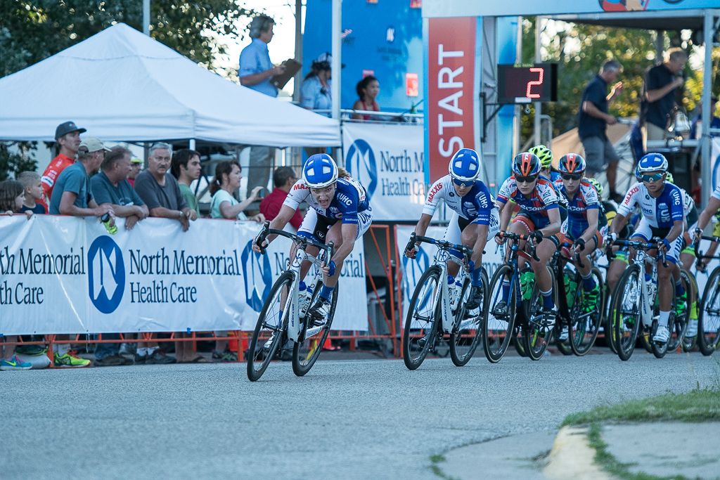 At 2 to go, United Healthcare brings the peloton around the course
