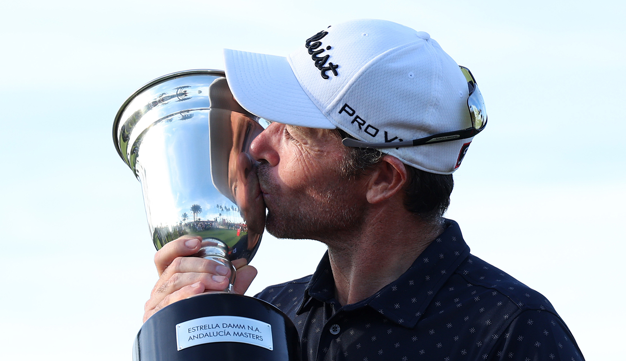 Julien Guerrier kisses the Andalucia Masters trophy