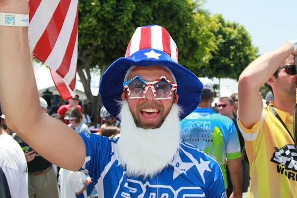 Patriotic BMC fan at the finish.