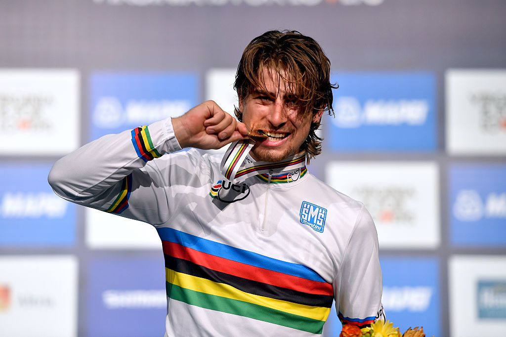 Cycling: Road World Championships 2015 / Men Elite
Podium/ SAGAN Peter (SVK) Gold Medal/ Celebration Joie Vreugde
Richmond - Richmond (261,4Km)/
Hommes Mannen / WC Championat du Monde Route / Wereldkampioenschap Weg /&Acirc;&copy;Tim De Waele