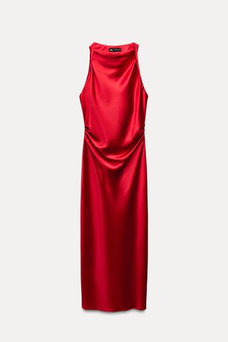 ZARA, Satin Effect Midi Dress