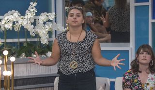 Britini talking to the Houseguests with a veto Big Brother CBS