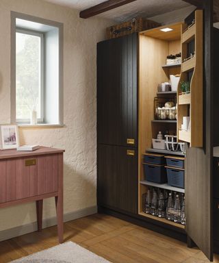 pantry ideas in black with grooved doors