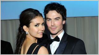 Actors Nina Dobrev and Ian Somerhalder attend the 20th Annual Elton John AIDS Foundation Academy Awards Viewing Party at The City of West Hollywood Park on February 26, 2012 in Beverly Hills, California