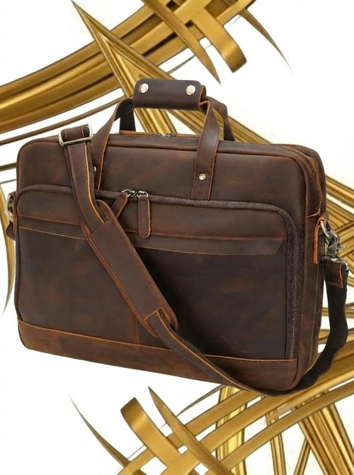 Vintage Leather Crossbody Briefcase, for 17-inch Laptop