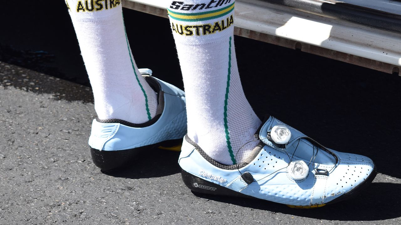Israel Cycling Academy's Zak Dempster also has custom finished Bont Vaypor S shoes