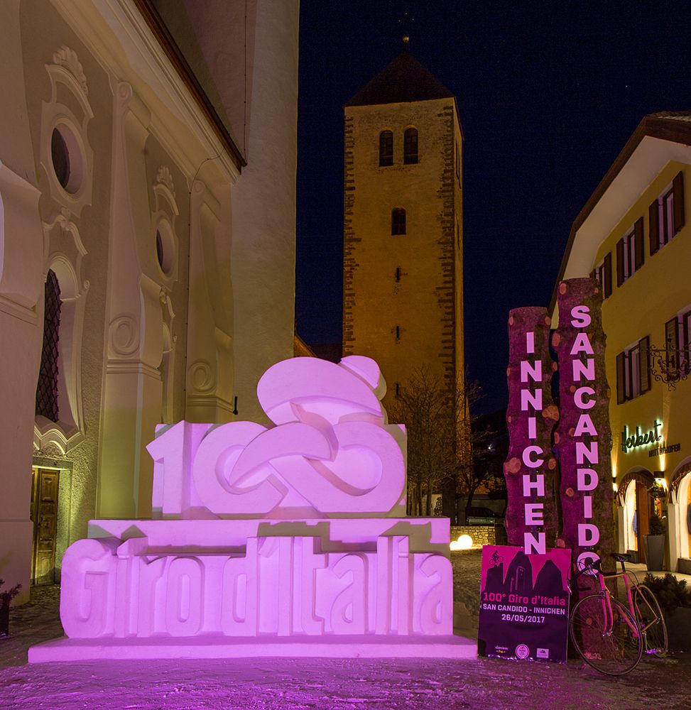 An ice sculpture in the Dolomites in San Candido