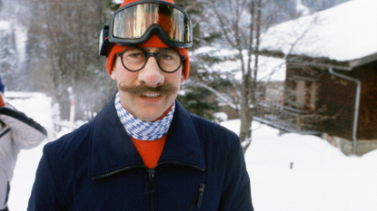 Prince Charles Wearing Joke Mask To Tease Press Photographers During A Skiing Holiday In Klosters, Switzerland