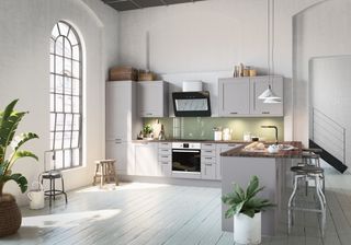 L Shape Small Modern Kitchen, Work Provided: Wood Work & Furniture