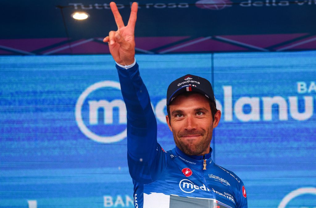 Thibaut Pinot on the podium at the Giro d&#039;Italia