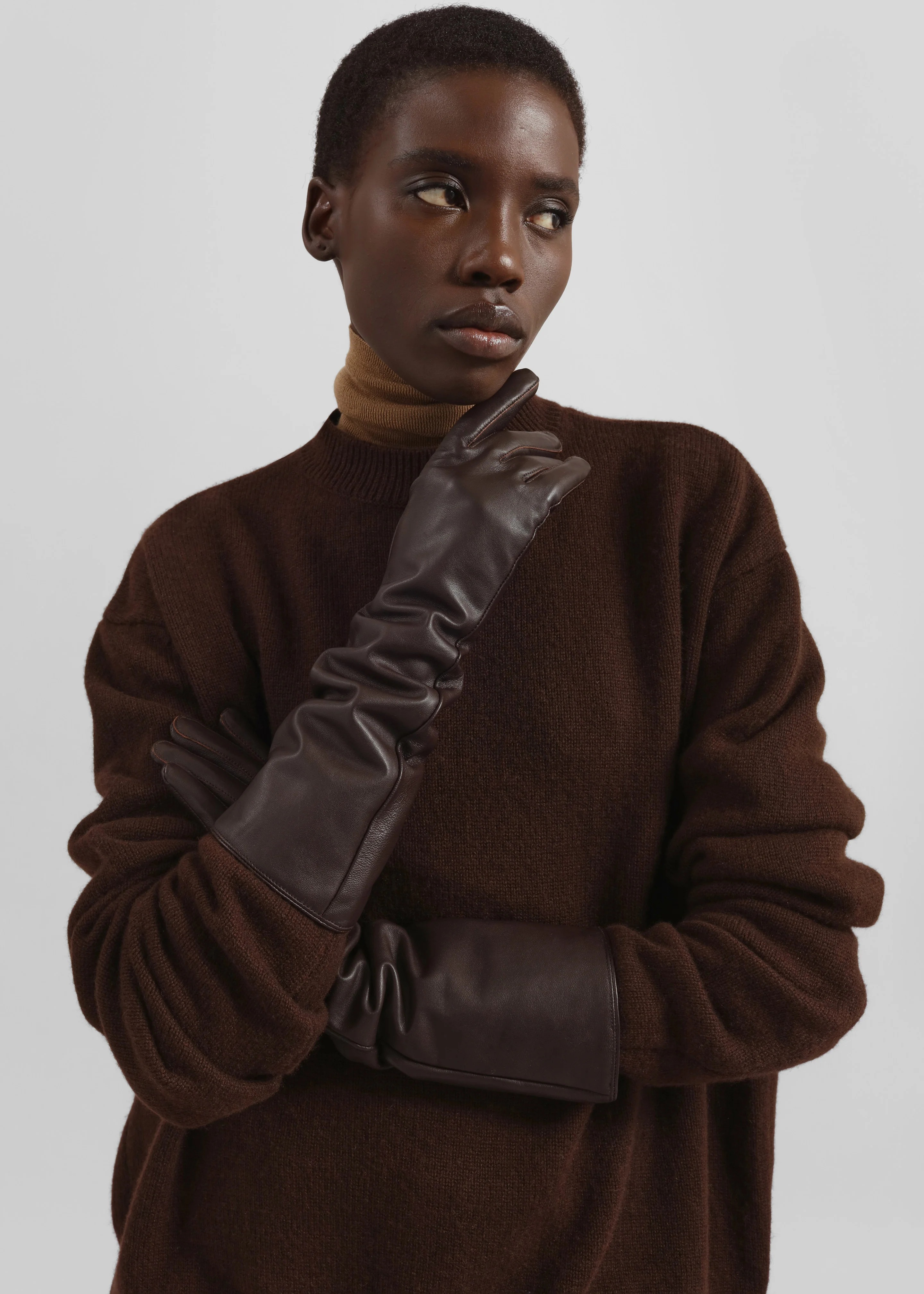 Veneto Long Leather Gloves - Dark Brown
